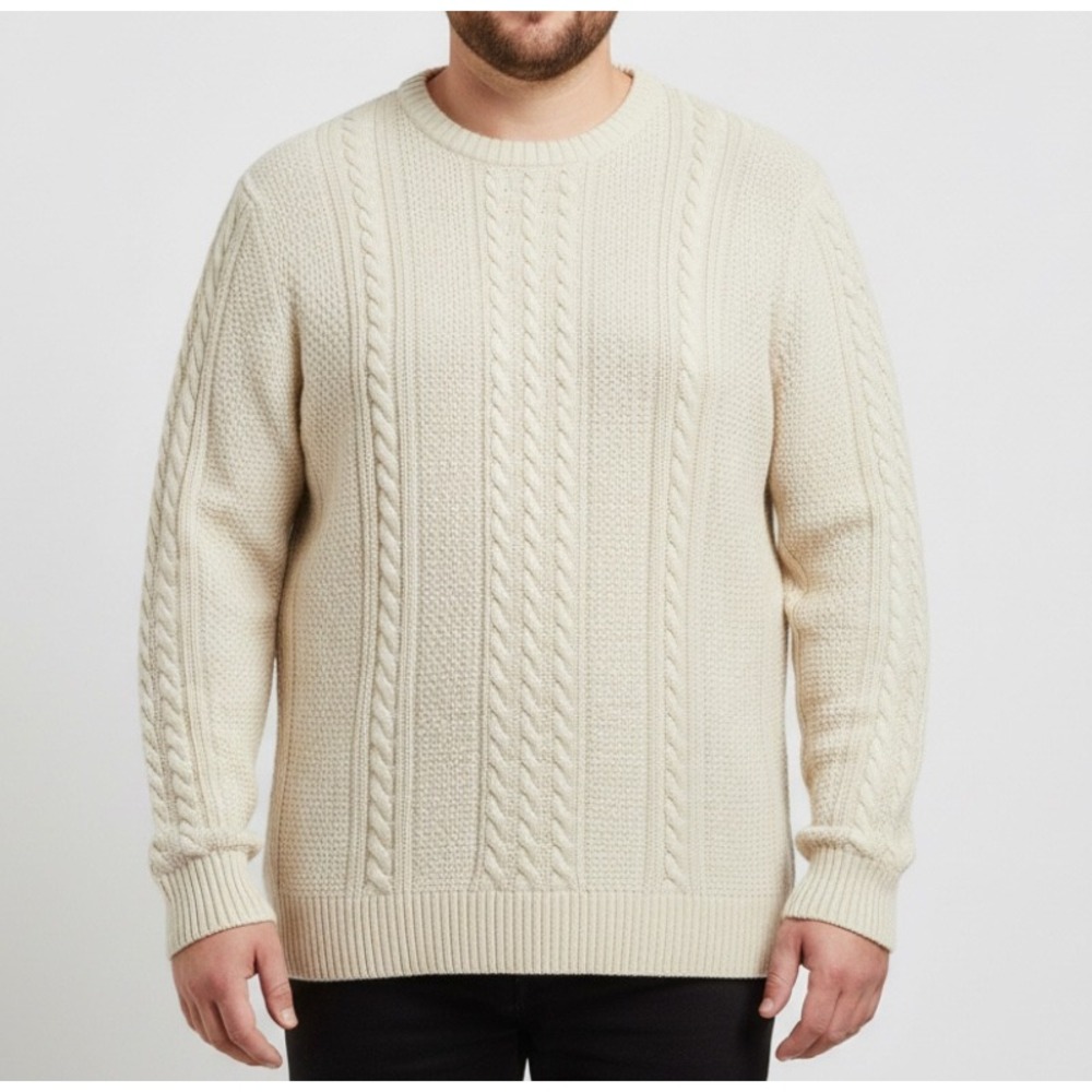 GOODFELLOW & CO Men's BEIGE Cable Knit LONG SLEEVE Pullover SWEATER Sz XXL